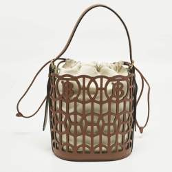 Pre Owned Burberry Brown Laser Cut Leather Bucket Bag