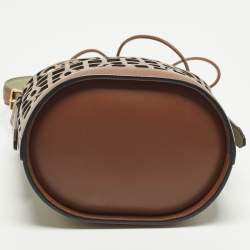 Pre Owned Burberry Brown Laser Cut Leather Bucket Bag