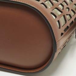 Pre Owned Burberry Brown Laser Cut Leather Bucket Bag