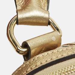 مملوكة مسبقًا Burberry Thornley Small Gold Woven Haymarket Check PVC and Leather Satchel