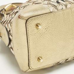 مملوكة مسبقًا Burberry Thornley Small Gold Woven Haymarket Check PVC and Leather Satchel