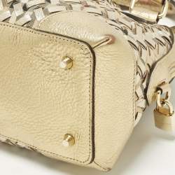 مملوكة مسبقًا Burberry Thornley Small Gold Woven Haymarket Check PVC and Leather Satchel