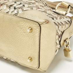 مملوكة مسبقًا Burberry Thornley Small Gold Woven Haymarket Check PVC and Leather Satchel