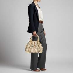 مملوكة مسبقًا Burberry Thornley Small Gold Woven Haymarket Check PVC and Leather Satchel
