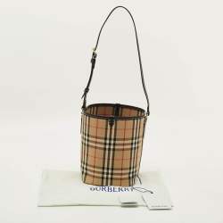 Pre Owned Burberry Ashby Archive Beige Check Fabric and Leather Bucket Bag