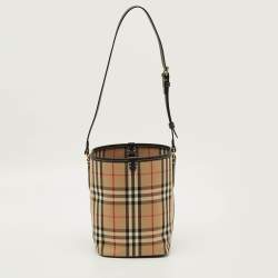 Pre Owned Burberry Ashby Archive Beige Check Fabric and Leather Bucket Bag