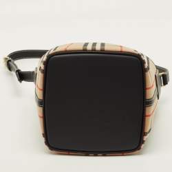 Pre Owned Burberry Ashby Archive Beige Check Fabric and Leather Bucket Bag