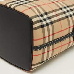 Pre Owned Burberry Ashby Archive Beige Check Fabric and Leather Bucket Bag