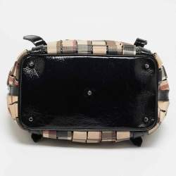 Pre Owned حقيبة تسوق بربري بي في سي وفينيل كاروتريد مطوية أسود/بيج نوفا تشيك جلد براءات الاختراع
