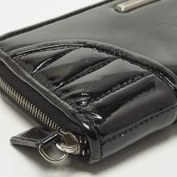 Pre Owned Burberry Black Quilted Patent Leather Zip Around Wallet