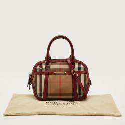 مملوكة مسبقًا Burberry Orchard Burgundy/Beige House Check Fabric and Leather Bowler Bag