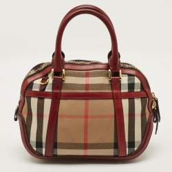 مملوكة مسبقًا Burberry Orchard Burgundy/Beige House Check Fabric and Leather Bowler Bag