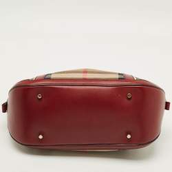 مملوكة مسبقًا Burberry Orchard Burgundy/Beige House Check Fabric and Leather Bowler Bag
