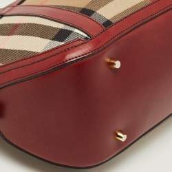 مملوكة مسبقًا Burberry Orchard Burgundy/Beige House Check Fabric and Leather Bowler Bag