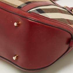 مملوكة مسبقًا Burberry Orchard Burgundy/Beige House Check Fabric and Leather Bowler Bag