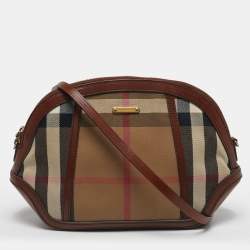 Pre Owned Burberry Orchard Brown House Check Fabric Crossbody Bag