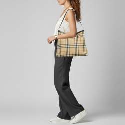 Pre Owned حقيبة كتف بربري هاوس شيك بني/بيج بي في سي