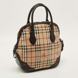 Pre Owned Burberry Orchard Dark Brown/Beige Coated Canvas Haymarket Check Bowler Bag