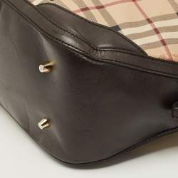 Pre Owned Burberry Orchard Dark Brown/Beige Coated Canvas Haymarket Check Bowler Bag