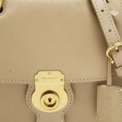 Pre Owned Burberry DK88 Small Beige Leather Top Handle Bag