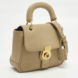 Pre Owned Burberry DK88 Small Beige Leather Top Handle Bag
