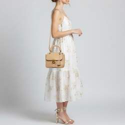 Pre Owned Burberry DK88 Small Beige Leather Top Handle Bag