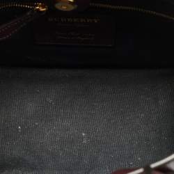Pre Owned Burberry Banner Small Burgundy/Beige House Check Fabric and Leather Tote