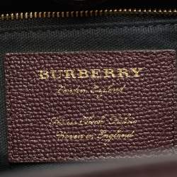 Pre Owned Burberry Banner Small Burgundy/Beige House Check Fabric and Leather Tote
