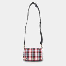 Pre Owned Burberry Red Hackberry Tartan Nylon Crossbody Bag