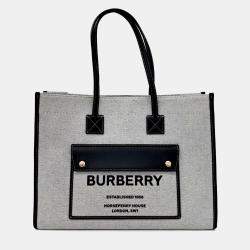 Pre Owned حقيبة كتف بربري قماش رمادية سوداء فريا متوسطة