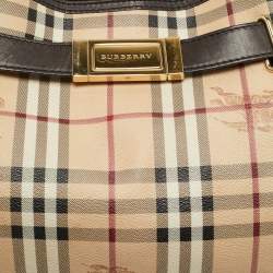 Pre Owned حقيبة هوبو بربري ويلينمور جلد وPVC مطبوع هيماركت بني/ بيج بحجم متوسط