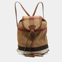 مملوكة مسبقًا Burberry Chiltern Beige Mega Check Canvas Drawstring Backpack