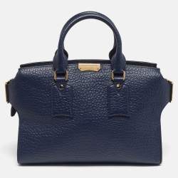 Pre Owned Burberry Clifton Navy Blue Grain Leather Tote