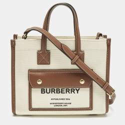 Pre Owned Burberry Freya Mini Brown/Beige Canvas Tote