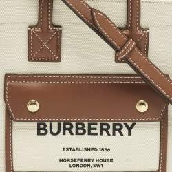 Pre Owned Burberry Freya Mini Brown/Beige Canvas Tote