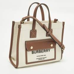 Pre Owned Burberry Freya Mini Brown/Beige Canvas Tote