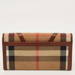 مملوكة مسبقًا محفظة بربري كونتيننتال ليغتون جلد وقماش كاروهات هاوس بنية/ بيج