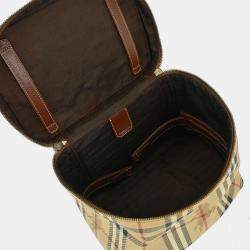 Pre Owned Burberry Beige Brown House Check Vanity Handbag