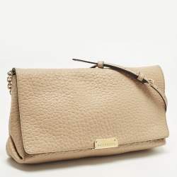 Pre Owned Burberry Madison Beige Textured Leather Flap Shoulder Bag