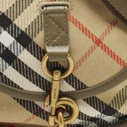 Pre Owned Burberry B Clip Mini Khaki Heritage Check Canvas Messenger Bag