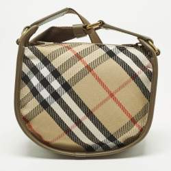 Pre Owned Burberry B Clip Mini Khaki Heritage Check Canvas Messenger Bag