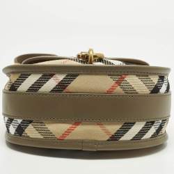 Pre Owned Burberry B Clip Mini Khaki Heritage Check Canvas Messenger Bag