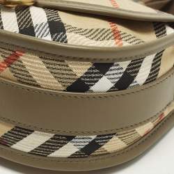 Pre Owned Burberry B Clip Mini Khaki Heritage Check Canvas Messenger Bag