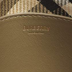 Pre Owned Burberry B Clip Mini Khaki Heritage Check Canvas Messenger Bag