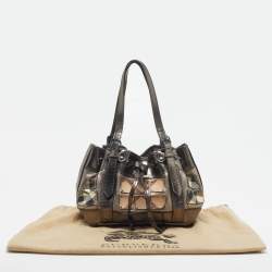 Pre Owned Burberry Beaton Armored Metallic Supernova Check Leather Tote