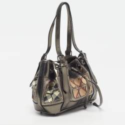 Pre Owned Burberry Beaton Armored Metallic Supernova Check Leather Tote