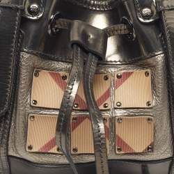 Pre Owned Burberry Beaton Armored Metallic Supernova Check Leather Tote