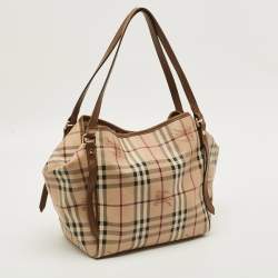 Pre Owned حقيبة بربري كانتربري حجم صغير قماش كانفاس و جلد مطلي بنقشة هي ماركت بني/بيج