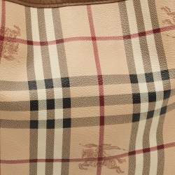 Pre Owned حقيبة بربري كانتربري حجم صغير قماش كانفاس و جلد مطلي بنقشة هي ماركت بني/بيج