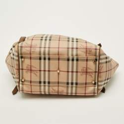 Pre Owned حقيبة بربري كانتربري حجم صغير قماش كانفاس و جلد مطلي بنقشة هي ماركت بني/بيج